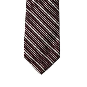 The Custom Shop Mens Silk Tie Burgundy White Diagonal Striped Formal Necktie